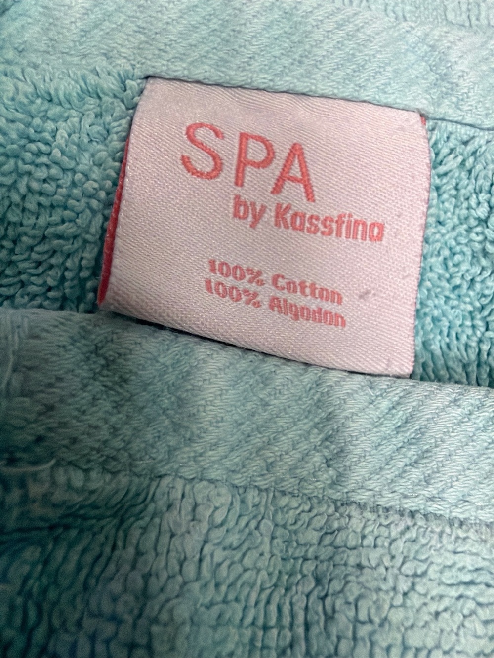 SPA by Kassfina textured waffle puzzle pattern  Aqua 100% Cotton BTowel 26”x48”